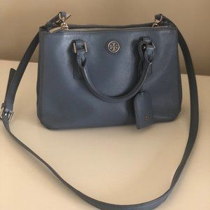 Tory Burch Blue Leather Robinson Double Zip Tote